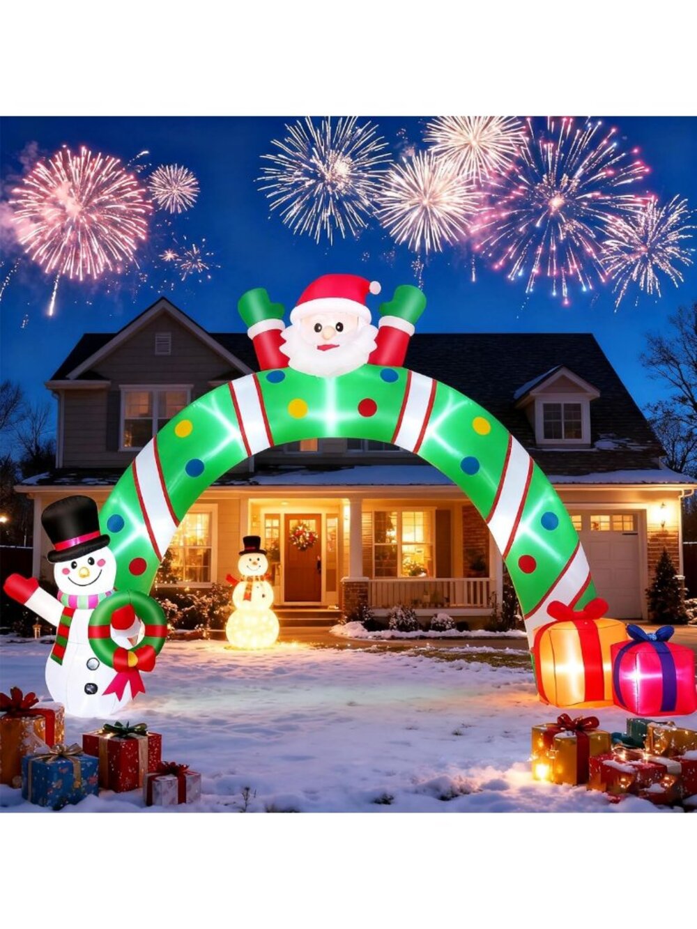 Giant 10.3FT Inflatable Christmas Archway with Santa & Snowman, LED Lights